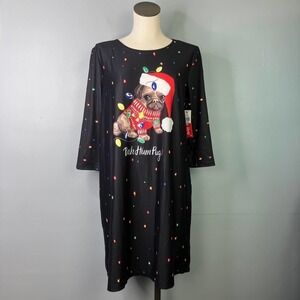 Dress Works Bah Hum Pug Christmas Holiday Scrooge Dog Festive Lights Dress Sz M